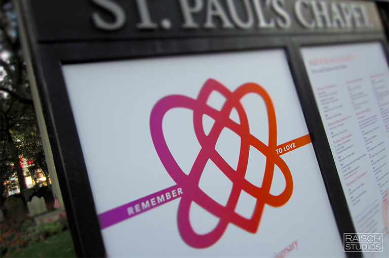 The 10 Year Anniversary since 9/11, "Remember to Love" marked by the small 1770's era chapel in Lower Manhattan.