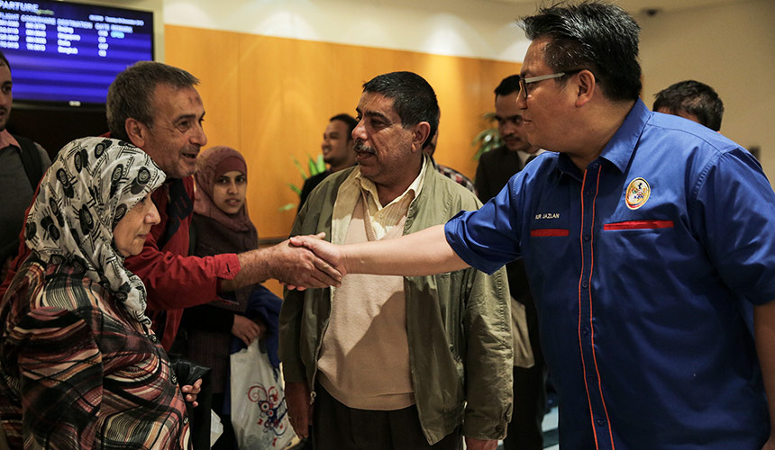 The group arrived at 4.50pm from Istanbul, Turkey, on a Turkish Airlines flight and was greeted by Deputy Home Minister Datuk Nur Jazlan Mohame. 