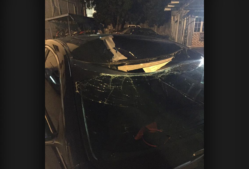 The massive damage on one of the vehicles