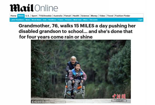 Nenek 76 tahun  berjalan 24 km sehari hantar cucu lumpuh ke sekolah