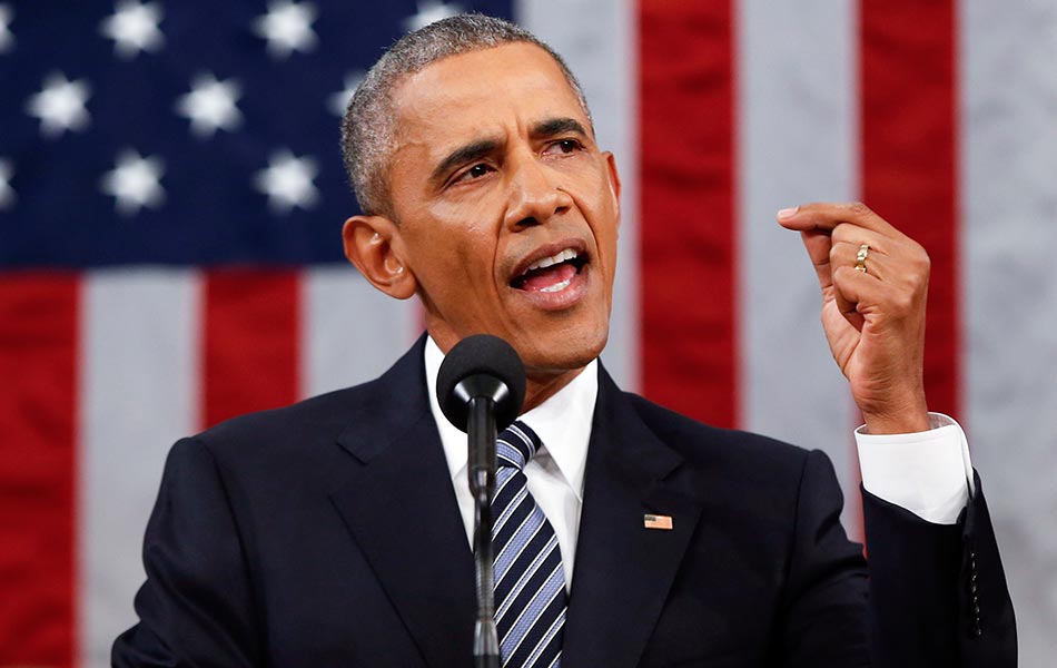 Barack Obama ketika memberi ucapan State of the Union beliau yang terakhir di hadapan Kongres di Washington pada 12 Jan 2016. AP Photo/Evan Vucci, Pool Barack Obama ketika memberi ucapan State of the Union beliau yang terakhir di hadapan Kongres di Washington pada 12 Jan 2016. AP Photo/Evan Vucci, Pool