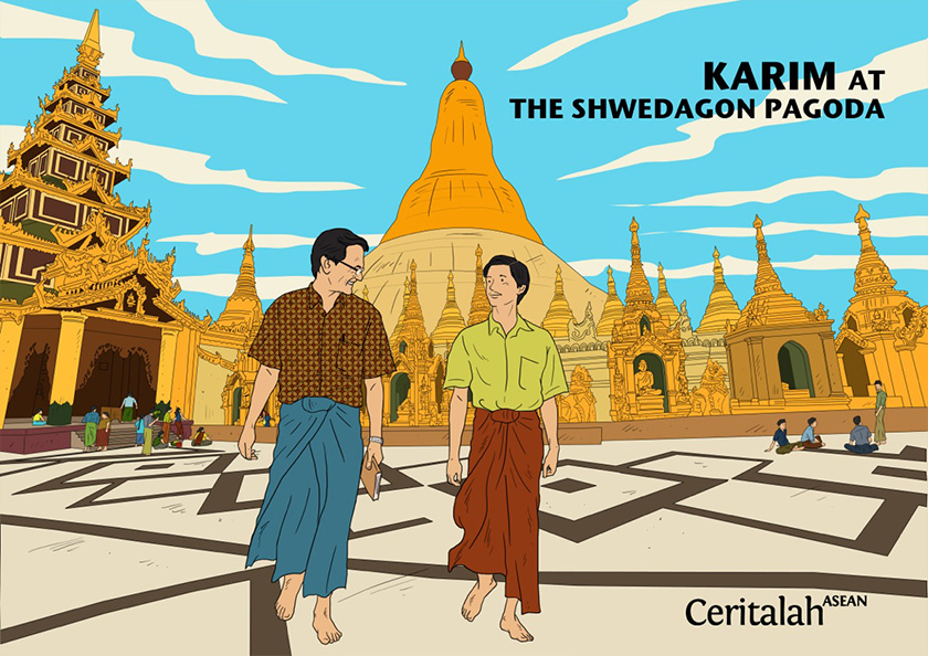 Karim at the Shwedagon Pagoda. Karim Raslan Illustration