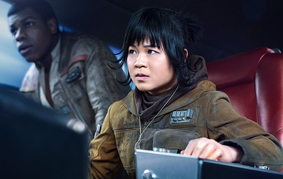 Kelly Marie Tran memegang watak sebagai Rose dan John Boyega (kiri) sebagai Finn di dalam filem Star Wars: The Last Jedi, filem kelapan dari francais Star Wars. - Jonathan Olley / Lucasfilm via AP Kelly Marie Tran memegang watak sebagai Rose dan John Boyega (kiri) sebagai Finn di dalam filem Star Wars: The Last Jedi, filem kelapan dari francais Star Wars. - Jonathan Olley / Lucasfilm via AP