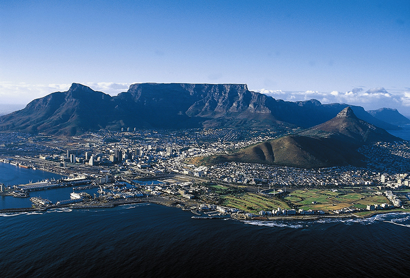 Table Mountain overlooks the coastal city of Cape Town, South Africa.