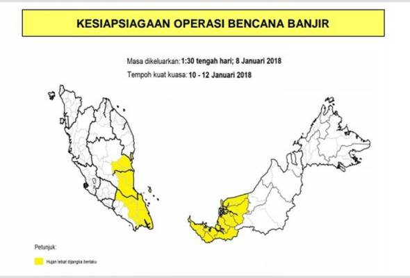 Pahang, Johor, Sarawak bakal dilanda banjir bermula Rabu - NADMA Pahang, Johor, Sarawak bakal dilanda banjir bermula Rabu - NADMA