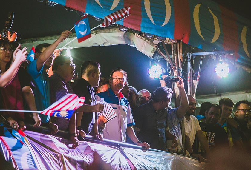 PKR de-facto leader, Datuk Seri Anwar Ibrahim, was pardoned from his prison sentence on May 16, 2018. He is seen here addressing his supporters in Petaling Jaya. Joe Kit Yong/KRA Group