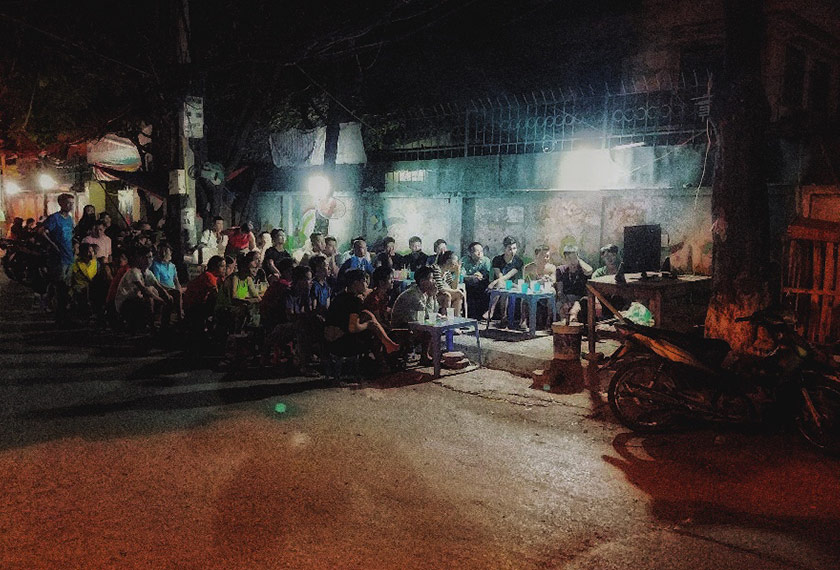 A crowd watches the Argentina-France match in Hanoi’s Mai Dinh Ward district on 30 June 2018. For eight out of eleven countries in Southeast Asia (Indonesia, Malaysia, Singapore, Thailand, Myanmar, Vietnam, Brunei and Timor-Leste) football is the most popular sport.