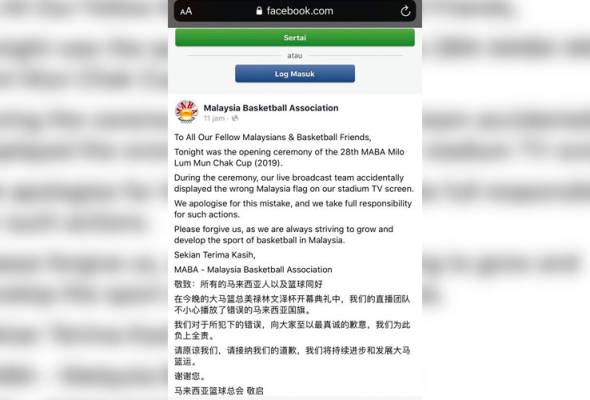 'Tolong maafkan kami' - MABA mohon maaf insiden bendera Malaysia bintang pecah lima 'Tolong maafkan kami' - MABA mohon maaf insiden bendera Malaysia bintang pecah lima