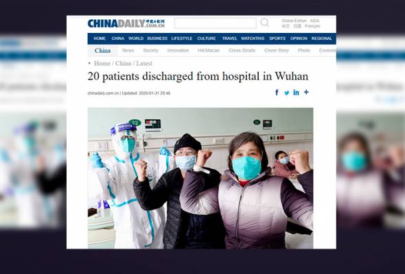 20 pesakit di China sembuh jangkitan koronavirus