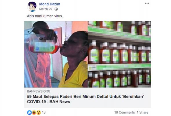 Semak Fakta: Berpuluh-puluh mati selepas jemaah minum antiseptik cegah COVID-19? Semak Fakta: Berpuluh-puluh mati selepas jemaah minum antiseptik cegah COVID-19?