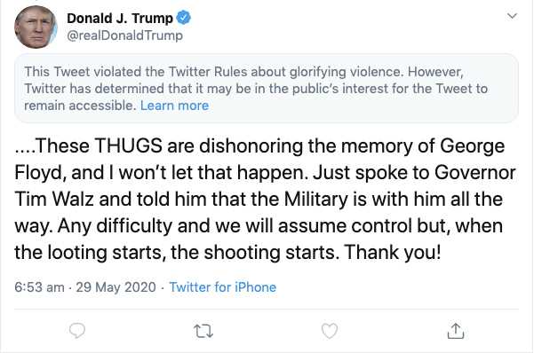 A screenshot of a tweet by U.S President Donald Trump posted on May 29, 2020 -Twitter/@realDonaldTrump via REUTERS A screenshot of a tweet by U.S President Donald Trump posted on May 29, 2020 -Twitter/@realDonaldTrump via REUTERS