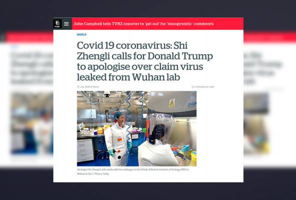 Ketua saintis makmal virus Wuhan tuntut permohonan maaf daripada Trump Ketua saintis makmal virus Wuhan tuntut permohonan maaf daripada Trump