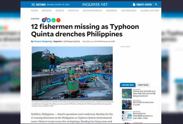 Taufan Molave badai Filipina, ribuan penduduk terjejas Taufan Molave badai Filipina, ribuan penduduk terjejas