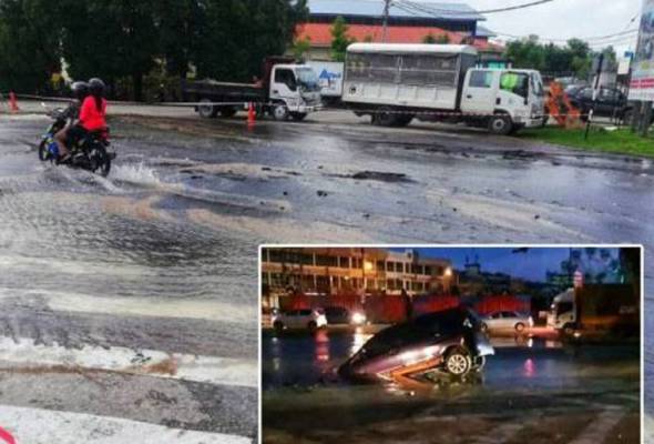 Dua Kereta Masuk Lubang Tengah Jalan Laluan Ditutup Astro Awani