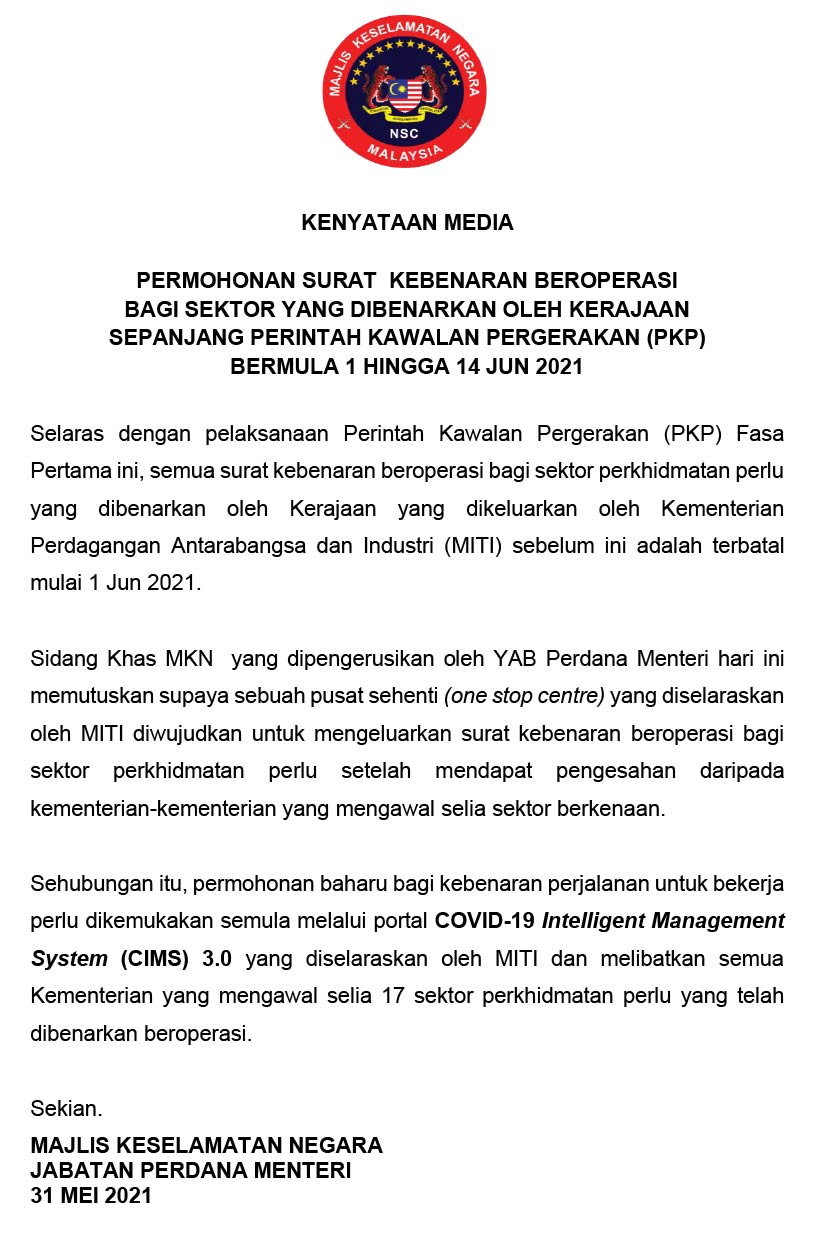 Total Lockdown Surat Kebenaran Beroperasi Kini Dikeluarkan Pusat Sehenti Miti Mkn Astro Awani