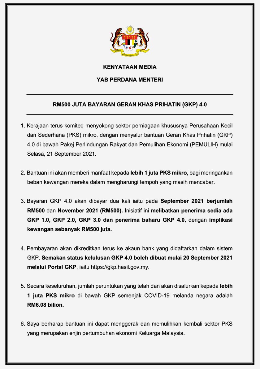 Gkp 4 0 Kerajaan Salur Rm500 Juta Kepada Pks Mikro Bayaran Mulai 21 Sept Astro Awani