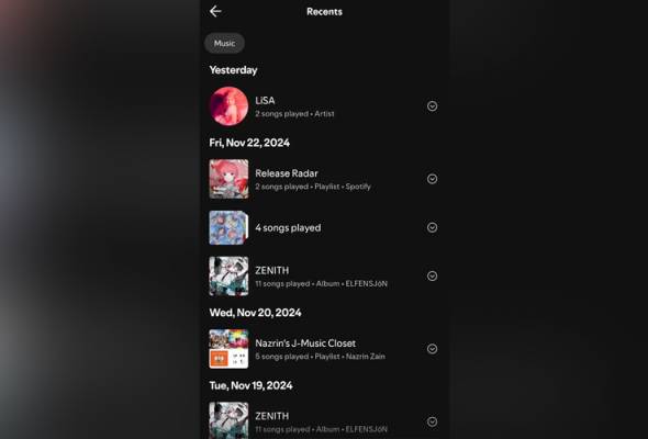 Ciri Recents di Spotify diperkenal, simpan sejarah dengar lagu selama 90 hari | Astro Awani