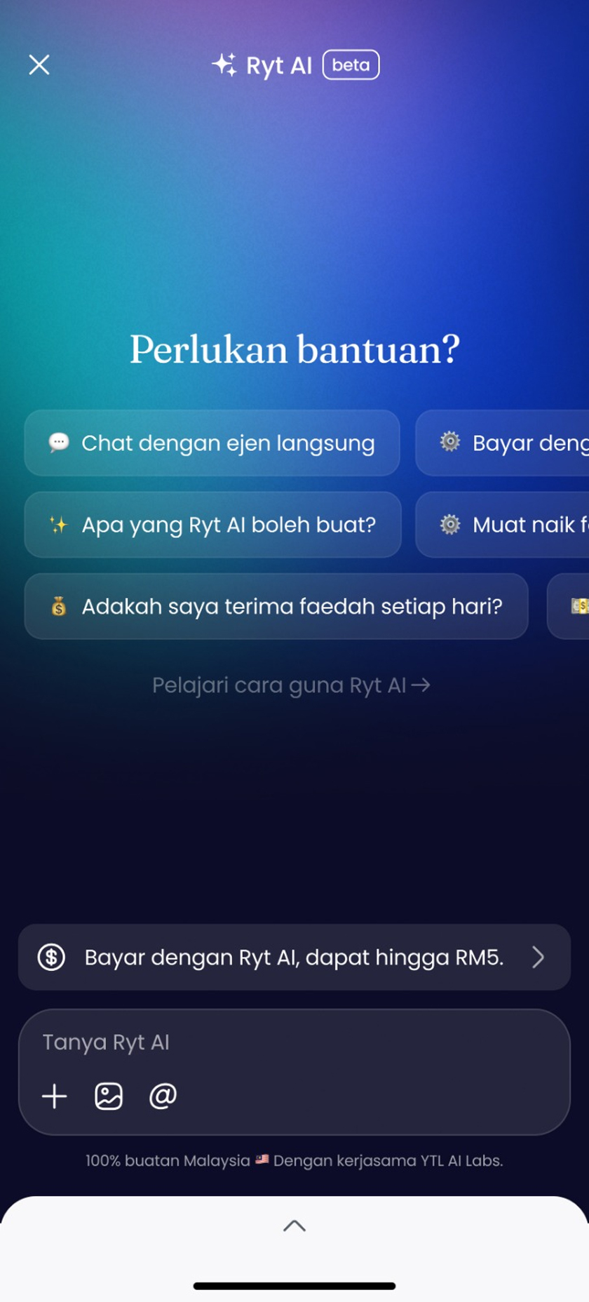 Nadi utama Ryt Bank ialah Ryt AI, pembantu perbankan pintar AI yang dikuasakan oleh ILMU – model bahasa besar pertama yang dibangunkan di Malaysia. - Foto Ryt Bank