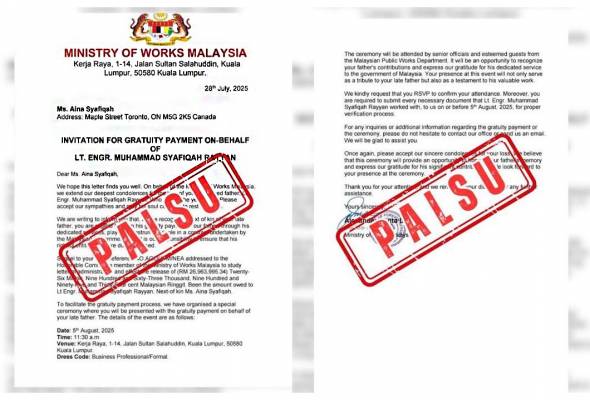 Menteri Kerja Raya nafi keluarkan surat berkaitan bayaran gratuiti