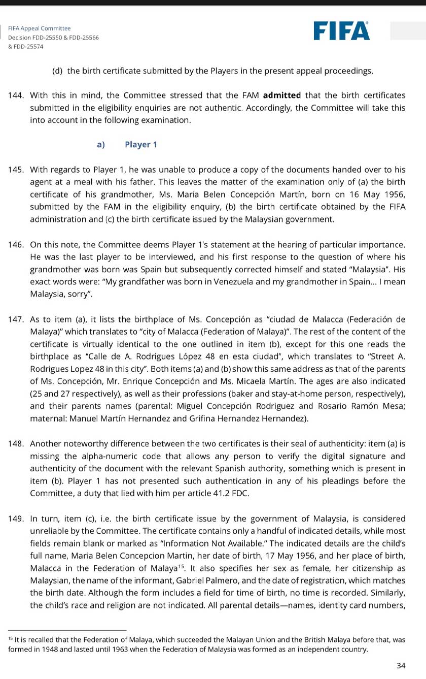 Dokuman keputusan hasil siasatan FIFA.