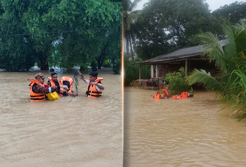 Operasi menyelamat mangsa turut berdepan cabaran ketika memindahkan mangsa kerana ada kawasan yang ditenggelami air sedalam hampir dua meter.