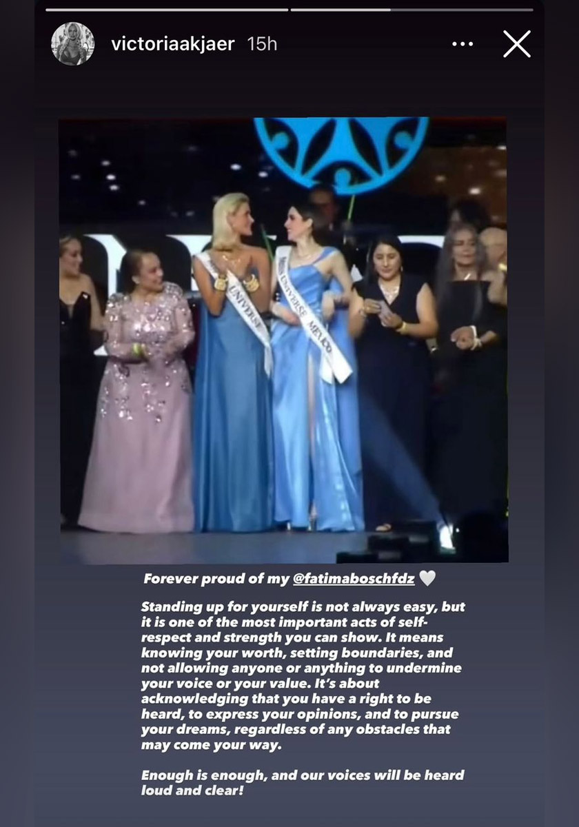 Miss Universe Denmark, Victoria Kjaer Theilvig yang bangga dengan keberanian Bosch menegakkan maruah dan menunjukkan nilai diri seorang wanita.