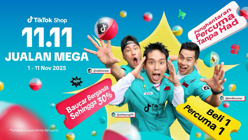 TikTok Shop 11.11 Jualan Mega bakal berlangsung sehingga esok, jangan lepaskan peluang merebut pelbagai promosi dan tawaran menarik! - Foto TikTok Malaysia