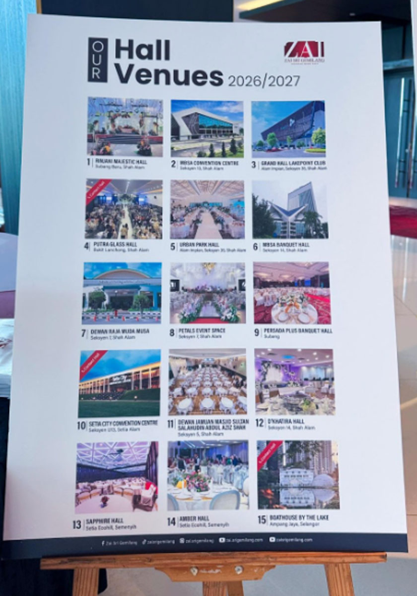 Antara lokasi atau dewan yang pernah memilih perkhidmatan Zai Sri Gemilang menunjukkan syarikat itu relevan dalam kalangan tempatan. - Foto Zai Sri Gemilang Sdn. Bhd.