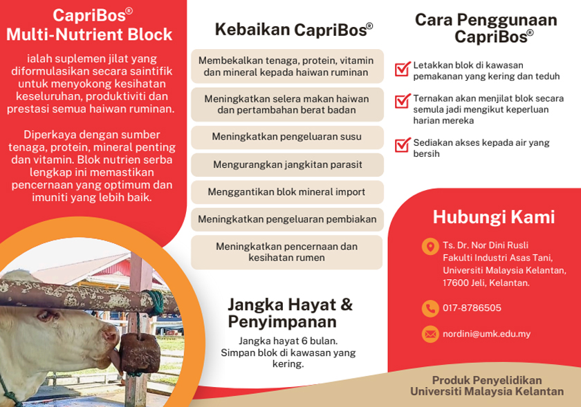 Penternak yang menggunakan CapriBos telah melaporkan peningkatan pengeluaran susu kambing dan lembu serta pertumbuhan haiwan yang lebih pantas.