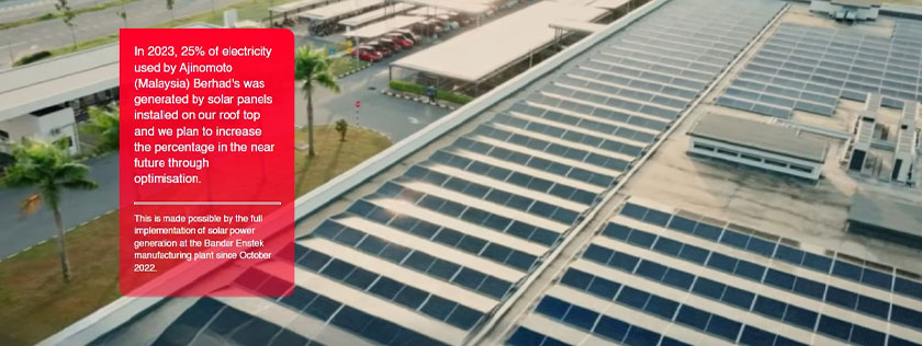 AMB memajukan agenda kelestarian dengan pemasangan panel solar bagi mengurangkan jejak karbon serta menyokong sasaran tenaga boleh diperbaharui Malaysia. – Foto Ajinomoto Malaysia Bhd